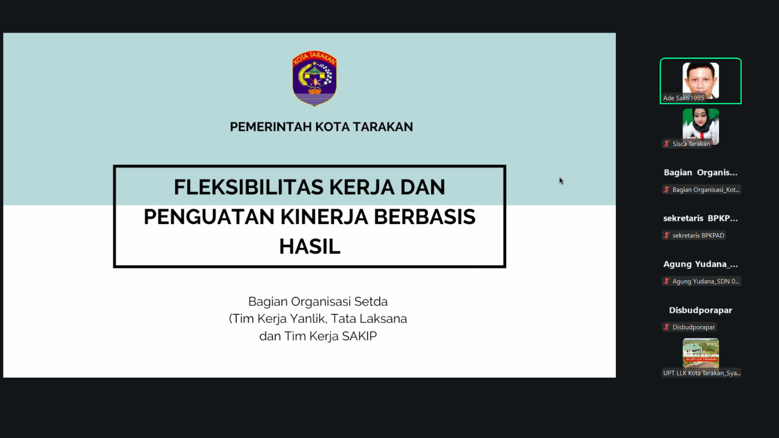 Zoom Meeting Sosialisasi Surat Edaran Wali Kota Tarakan Nomor 141 Tahun 2026 dan Pemantauan Kinerja Berbasis Hasil Kerja